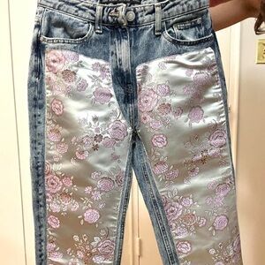 Bershka Floral Patchwork Jeans Pink & Blue Size US 00 & EUR 32